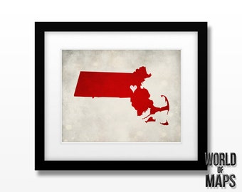 Massachusetts State Map Art Print - Home Town Love - Personalized Art Print Available in Different Sizes & Colors