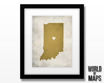 Indiana State Map Art Print - Home Town Love - Personalized Art Print Available in Different Sizes & Colors