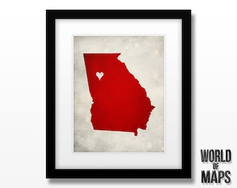 Georgia State Map Art Print - Home Town Love - Personalized Art Print Available in Different Sizes & Colors