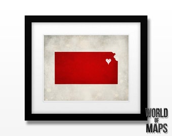 Kansas State Map Art Print - Home Town Love - Personalized Art Print Available in Different Sizes & Colors