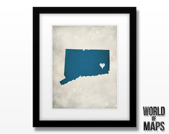 Connecticut State Map Art Print - Home Town Love - Personalized Art Print Available in Different Sizes & Colors