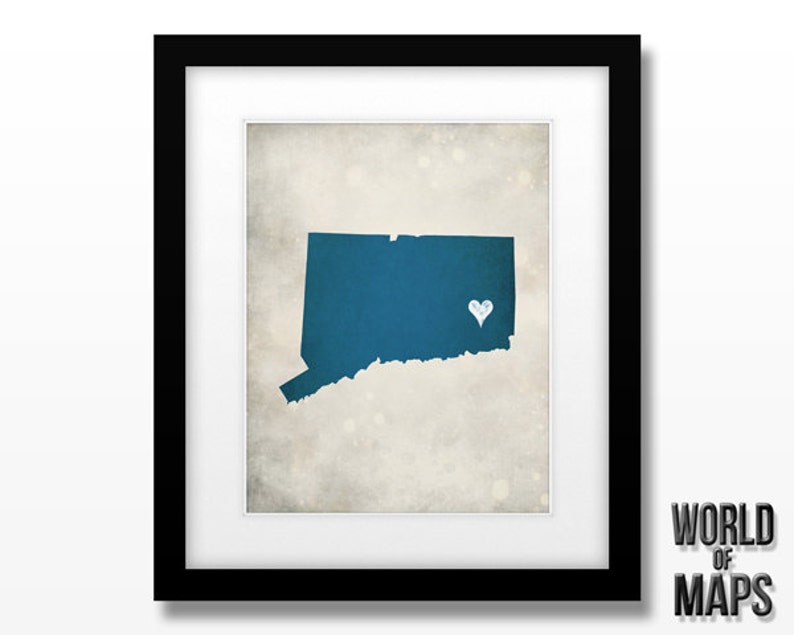 Connecticut State Map Art Print Home Town Love Personalized Art Print Available in Different Sizes & Colors image 1