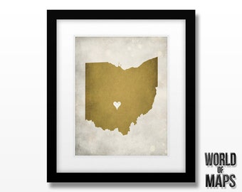 Ohio State Map Art Print - Home Town Love - Personalized Art Print Available in Different Sizes & Colors