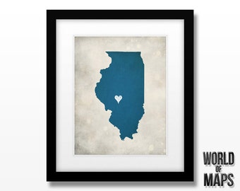 Illinois Map Art Print - Home Town Love - Personalized Art Print Available in Different Sizes & Colors