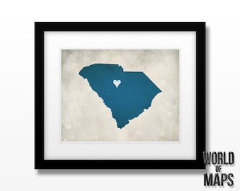 South Carolina State Map Art Print - Home Town Love - Personalized Art Print Available in Different Sizes & Colors