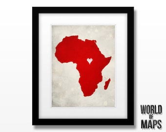 Africa Map Art Print - Home Town Love - Personalized Art Print Available in Different Sizes & Colors