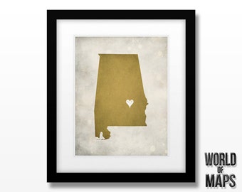 Alabama State Map Art Print - Home Town Love - Personalized Art Print Available in Different Sizes & Colors