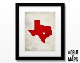 Texas State Map Art Print - Home Town Love - Personalized Art Print Available in Different Sizes & Colors