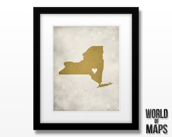 New York State Map Art Print - Home Town Love - Personalized Art Print Available in Different Sizes & Colors