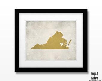 Virginia State Map Art Print - Home Town Love - Personalized Art Print Available in Different Sizes & Colors