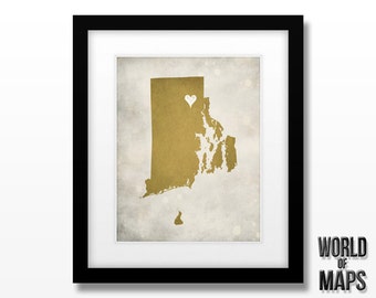 Rhode Island Map Art Print - Home Town Love - Personalized Art Print Available in Different Sizes & Colors