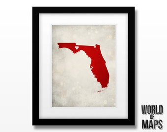 Florida State Map Art Print - Home Town Love - Personalized Art Print Available in Different Sizes & Colors