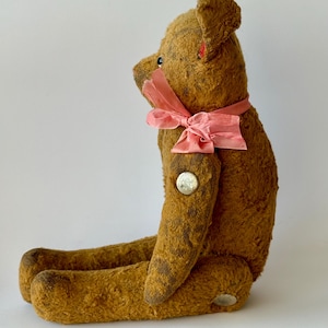 Grand ours en peluche ancien articulé – vers 1950, 70 cm, rembourrage en paille – Paris France - France