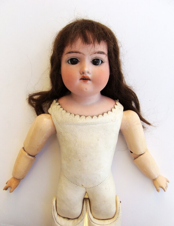 Antique 17/" AM German DOLL HEAD Model # 370 CIRCA 1900 TEDDY MOHAIR DOLL OOAK