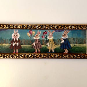Pintura acrílica original sobre cartón “La fiesta del conejito”