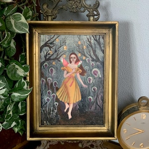 Pintura acrílica original sobre cartón “El Hada del Bosque Misterioso”