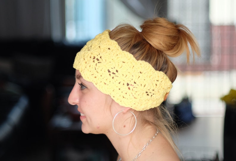 Yellow Adult Size Cotton Crochet Ear Warmer Headband womens gift Gifts for her Crochet Accessories L