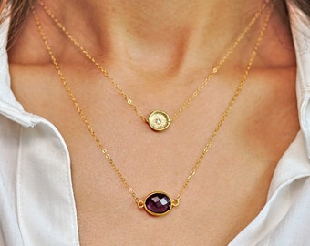 Small Amethyst Necklace, Gold Amethyst Pendant, Gold Framed Amethyst Geode, Dainty Gold Layer Necklace, Delicate Gold Filled Necklace