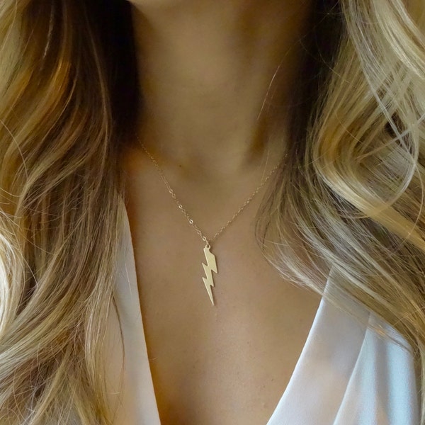 Gold Lightning Bolt Necklace, Lightning Necklace, Lightning Bolt Charm, Lightning Charm, Lightning Bolt Pendant, Gold Filled Lightning