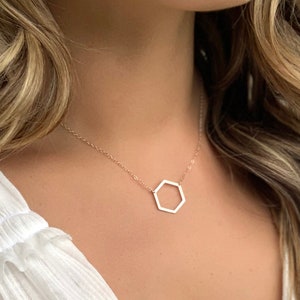 Silver Hexagon Necklace, Sterling Silver Hexagon Pendant, Dainty Silver Necklace, Dainty Sterling Silver Jewelry, Hexagon Jewelry