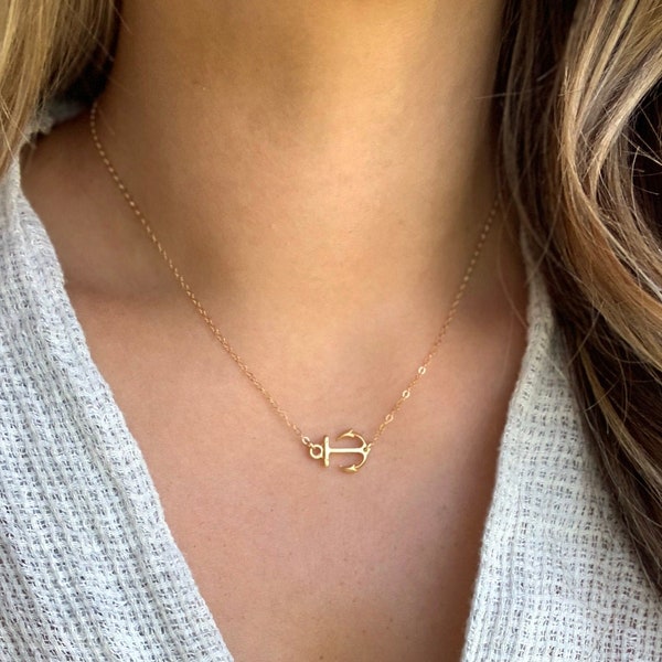 Gold Anchor Necklace, Tiny Anchor Pendant Necklace, Sideways Anchor Jewelry, Nautical Anchor Necklace, Vacation Jewelry, Beach Necklace,