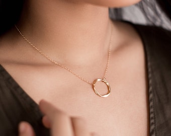 Gold Circle Necklace, Gold Necklace, Gold Filled Necklace, Twisted Gold Ring Necklace, Gold Hoop Necklace, Dainty Gold, Delicate Gold