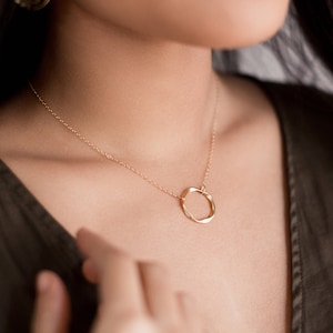 Gold Circle Necklace, Gold Necklace, Gold Filled Necklace, Twisted Gold Ring Necklace, Gold Hoop Necklace, Dainty Gold, Delicate Gold