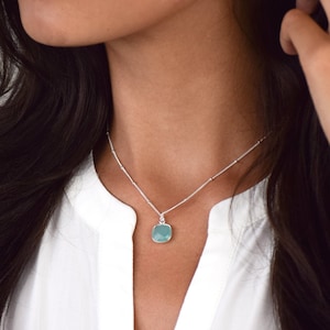 Dainty Silver Chalcedony Necklace, Simple Chalcedony Silver Necklace, Dainty Aqua Chalcedony Pendant, Simple Silver Necklace, Something Blue
