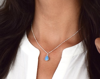 Sterling Silver Turquoise Ketting, Turquoise Zilveren Ketting, Zilveren SatellietKetting, Dainty Sterling Zilveren Ketting, Dainty Zilver