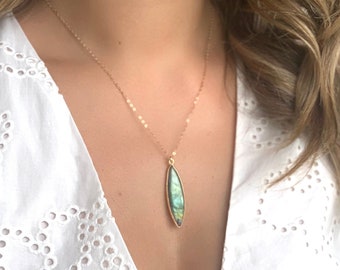 Large Labradorite Necklace Gold, Gold Labradorite Pendant, Dainty Labradorite Jewelry, Blue Labradorite Gift for Her, Long Labradorite
