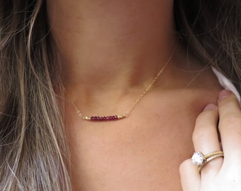 Garnet Necklace, January Birthstone Necklace, Garnet Bar Necklace, Garnet Gold Necklace, January Birthday Gift, Gold Garnet Necklace