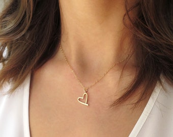 Gold Heart Necklace, Valentine's Day Gift for Her, Simple Heart Pendant, Heart Jewelry, Heart Gift, Love Necklace, Anniversary Gift