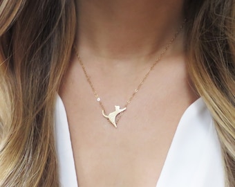 Gold Cat Necklace, Suspended Cat Pendant, Cat Jewelry, Cat Lover Gift, Cat Gift, Cat Present, Cat Lover Gift