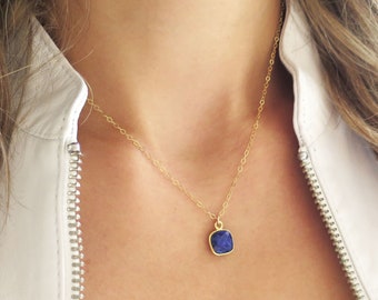 Small Sapphire Necklace, Tiny Sapphire Pendant, Gold Sapphire Jewelry, Sapphire Gift for Her, September Jewelry Birthstone, Dainty Sapphire