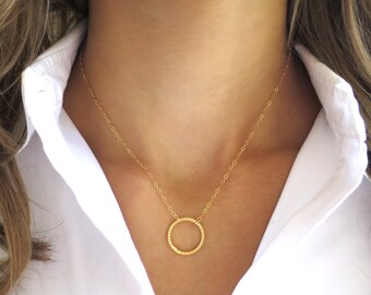 Gold Circle Necklace, Dainty Gold Ring Necklace, Open Circle Necklace, 14k Gold Filled Necklace, Gold Chain, Minimal Necklace, Simple Gold