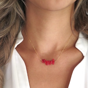 Gold Coral Necklace for Women, Dainty Coral Necklace Gold, Coral Bar Necklace, Coral Chip Necklace, Red Coral Necklace, Pink Coral Jewelry