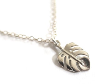Silver Monstera Leaf Necklace, Monstera Necklace, Palm Leaf Necklace, Palm Necklace, Tropical Leaf Necklace, Vacation Necklace Beach