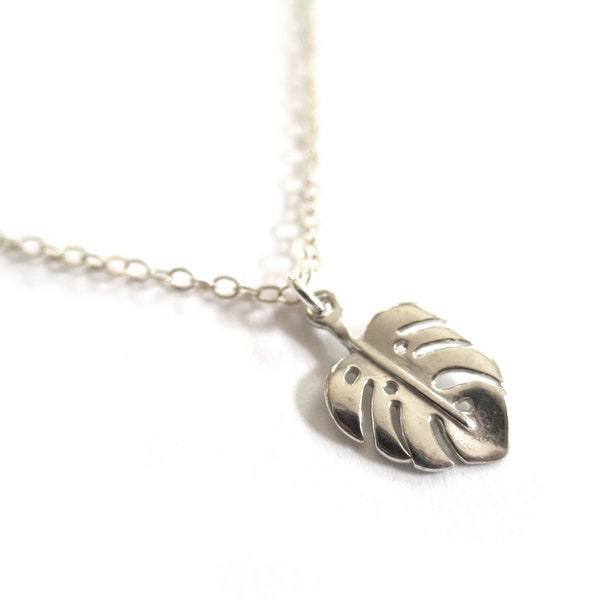 Silver Monstera Leaf Necklace, Monstera Necklace, Palm Leaf Necklace, Palm Necklace, Tropical Leaf Necklace, Vacation Necklace Beach