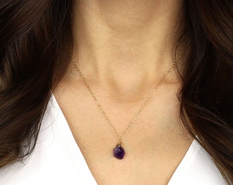 Raw Amethyst Necklace, Gold Amethyst Pendant, February Birthstone Necklace, Amethyst Gift for Her, Amethyst Jewelry, Purple Amethyst