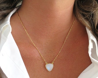 Rainbow Moonstone Necklace, Dainty Moonstone Pendant, Gold Moonstone Jewelry, Gold Bar Chain, Simple Moonstone Gift for Women