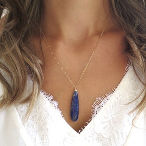 Lapis Necklace, Lapis Lazuli Necklace, Lapis Teardrop Pendant, Large Lapis Jewelry, Dainty Lapis, Dainty Necklace, Sapphire Necklace