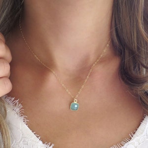 Small Aqua Chalcedony Necklace, Small Chalcedony Pendant, Blue Chalcedony Jewelry, Tiny Chalcedony, Gold Chalcedony Gift for Her