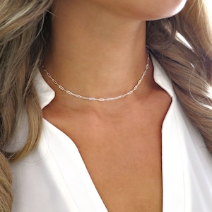 Silver Paperclip Chain Necklace, Paperclip Necklace Silver, Dainty Paperclip Necklace, Paperclip Choker Necklace, Simple Paperclip Necklace
