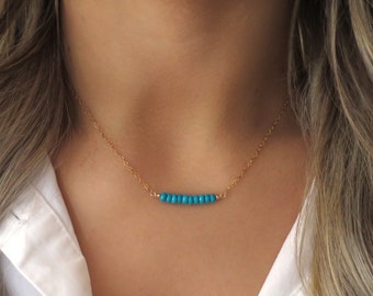 Colar de barra turquesa, colar pequeno de turquesa, contas turquesa, delicado ouro turquesa, barra de ouro turquesa, turquesa simples
