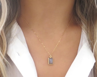 Gray Moonstone Necklace, Chocolate Moonstone Pendant, Moonstone Jewelry, Moonstone Gift, June Birthstone, Gold Moonstone, Dainty Gold