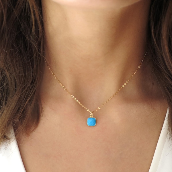 Small Turquoise Necklace, Turquoise Necklace Gold, Tiny Turquoise Pendant, Gold Turquoise Jewelry, Delicate Gold Necklace, 14k Gold Chain