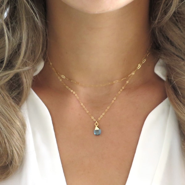 Gold Aquamarine Necklace Gold, Aquamarine Pendant Gold, Dainty Aquamarine Layer Necklace, Teardrop Aquamarine Jewelry, Aquamarine Gift