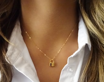 Gold Lock Necklace - Etsy