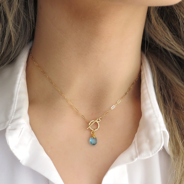 Gold Paperclip Toggle Clasp, Aquamarine Necklace Gold, Gold Filled Paperclip Chain, Paperclip Necklace Toggle Clasp, Paperclip Lariat