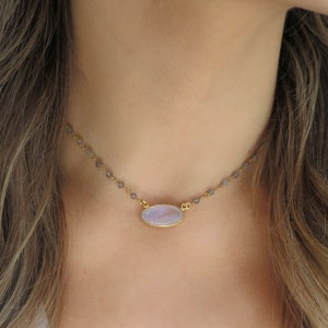 Dainty Rainbow Moonstone Necklace, Labradorite Chain Necklace, Gold Moonstone Necklace Gold, Labradorite Rosary Chain, Blue Flash Moonstone